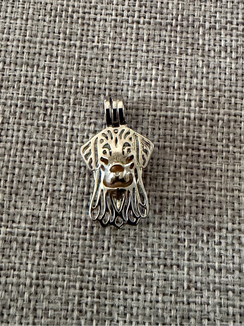 Vintage Silver Tone Dog Head Pendant with Pearl Accent | Puppy Charm Pendant